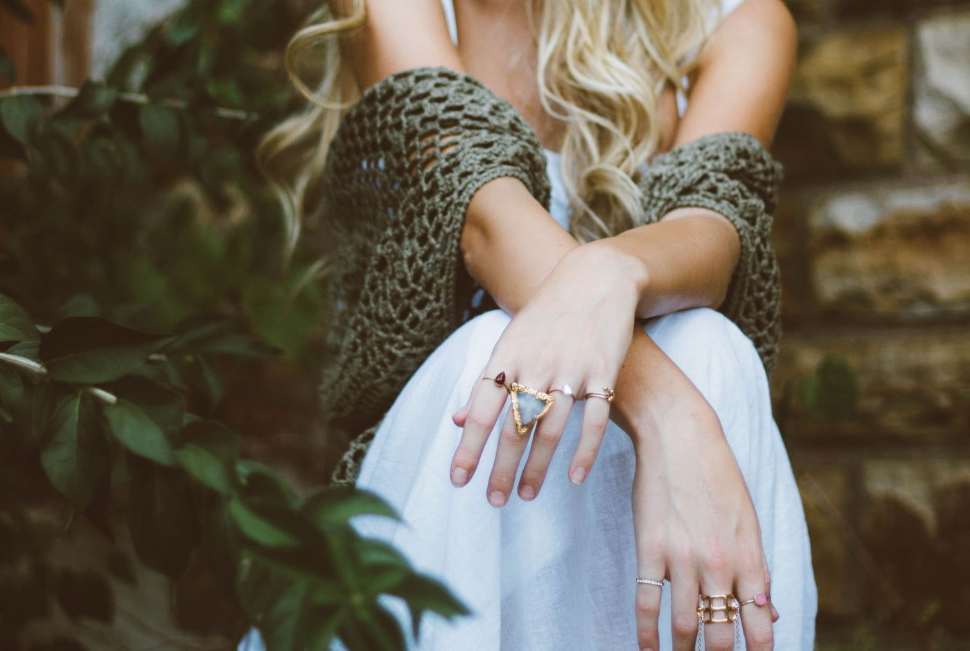 Woman's hands with custom jewelry