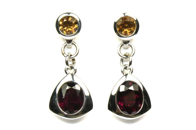 Rhodalite Garnet and Citrine Drop Earrings