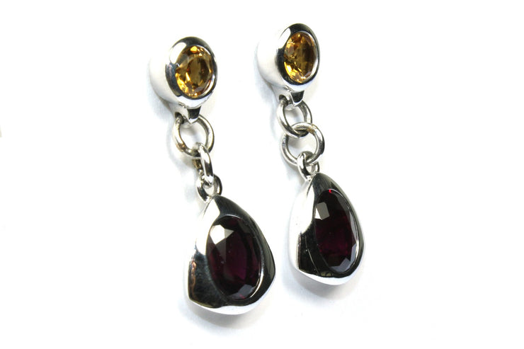 Rhodalite Garnet and Citrine Drop Earrings