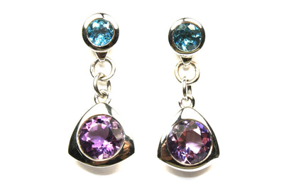 Amethyst and Blue Topaz Drop Earrings