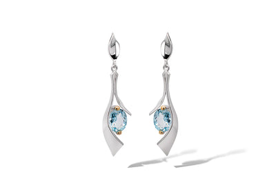 Oval Sky Blue Topaz Drop Earrings