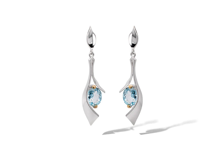 Oval Sky Blue Topaz Drop Earrings