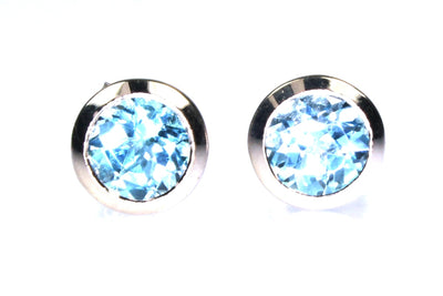 Blue Topaz Bezel Stud Earrings