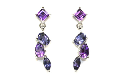 Amethyst and Iolite Cascading Gem Earrings