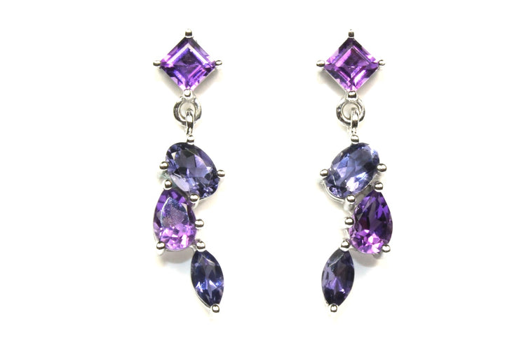 Amethyst and Iolite Cascading Gem Earrings