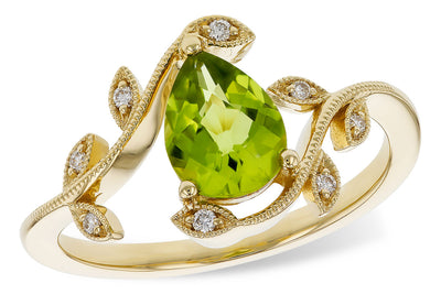 Peridot and Diamond Leaf Style Ring