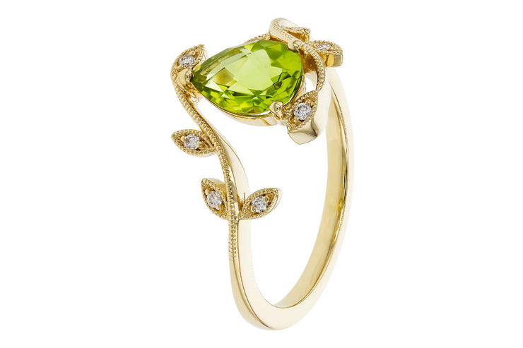 Peridot and Diamond Leaf Style Ring