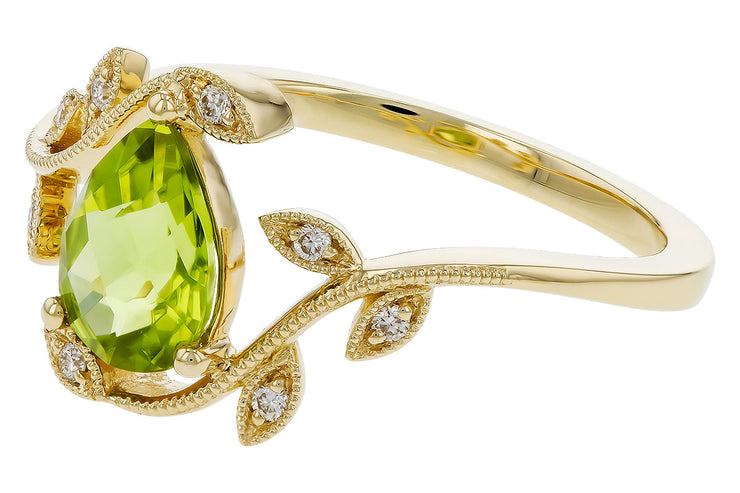 Peridot and Diamond Leaf Style Ring