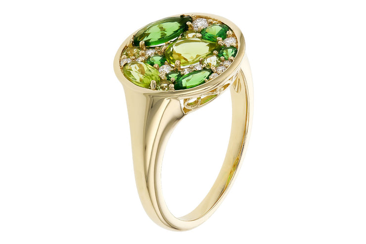 Tsavorite and Peridot Round Ring