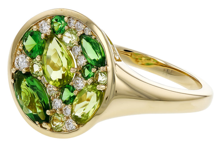 Tsavorite and Peridot Round Ring