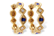 Sapphire and Diamond Huggie Milgrained Hoops
