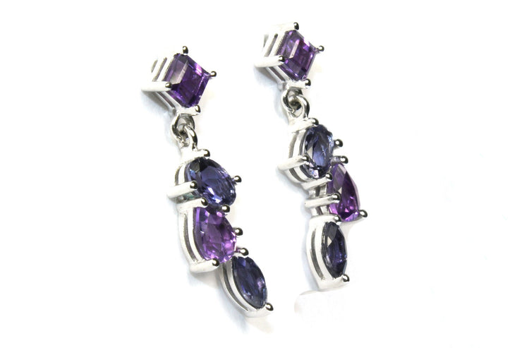 Amethyst and Iolite Cascading Gem Earrings