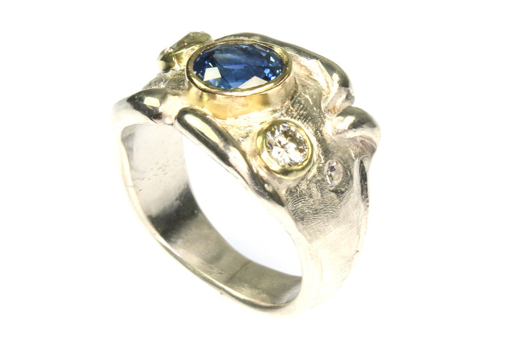 Sapphire and Diamond Organic Style Ring