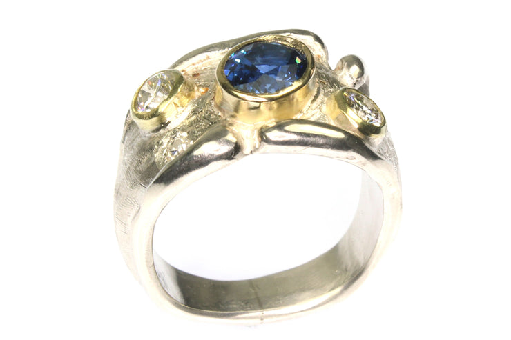 Sapphire and Diamond Organic Style Ring