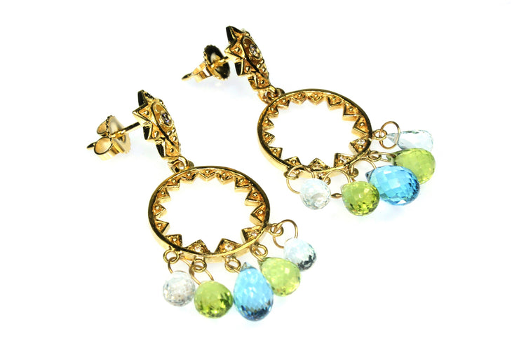 Peridot and Blue Topaz Chandelier Dangle Earrings