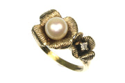 6.4mm Pearl and Diamond Flower Ring