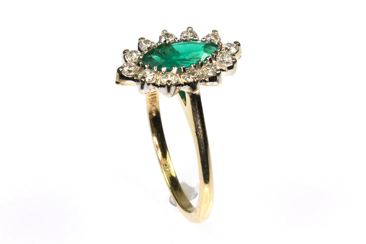 Marquise Emerald and Diamond Halo Ring