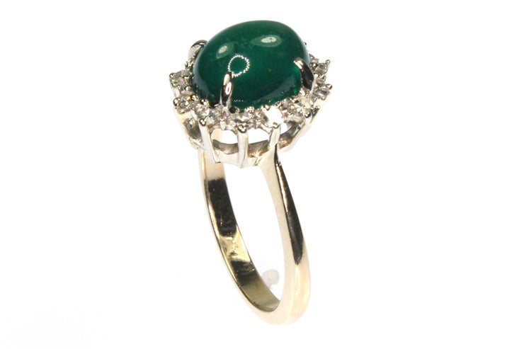 Cabochon Emerald and .24ctw Diamond Halo Ring
