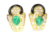 Natural Emerald, Onyx, and 1.25ctw Diamond Earrings