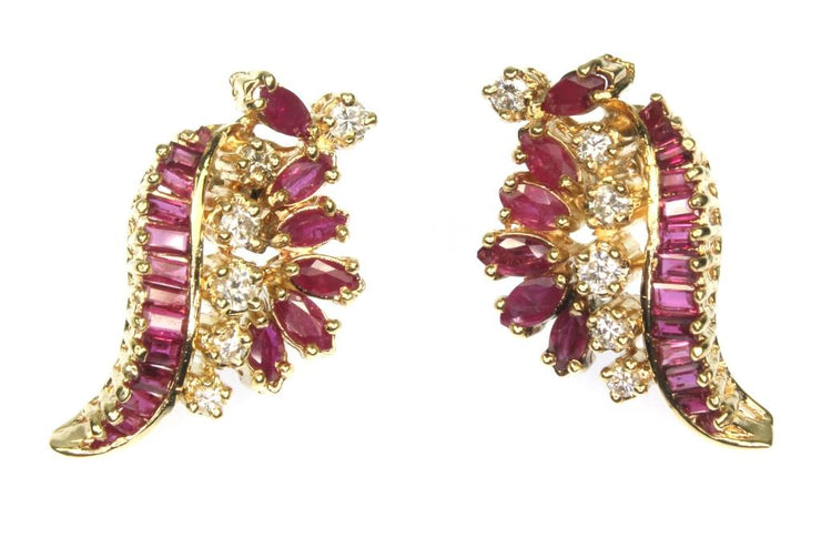 Ruby and Diamond Cluster Earring