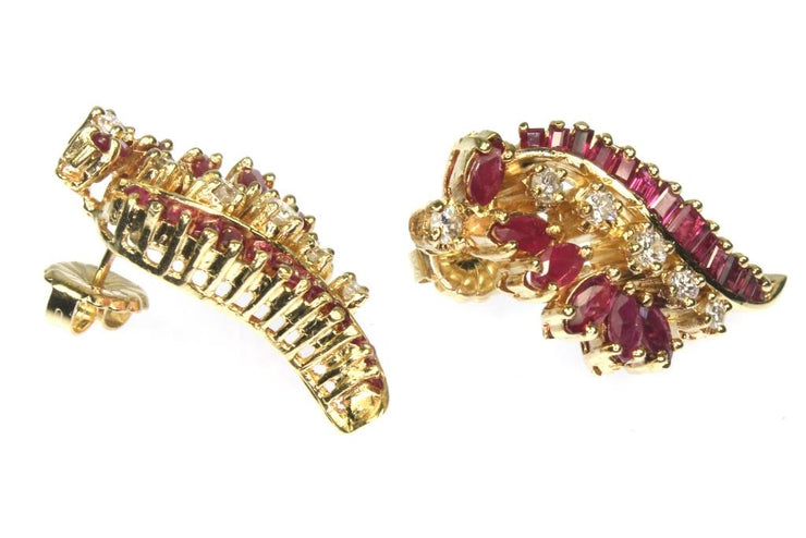 Ruby and Diamond Cluster Earring