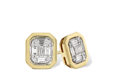 Diamond Emerald Cut Shape Stud Earrings