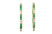 Diamond and Emerald Hoop Earrings