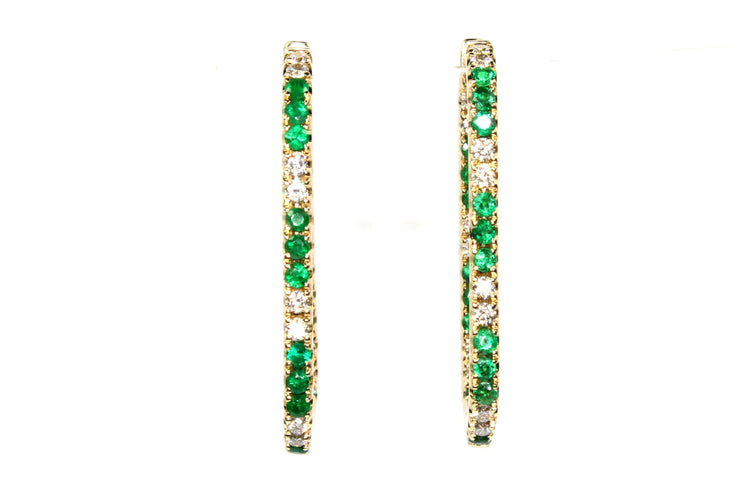 Diamond and Emerald Hoop Earrings