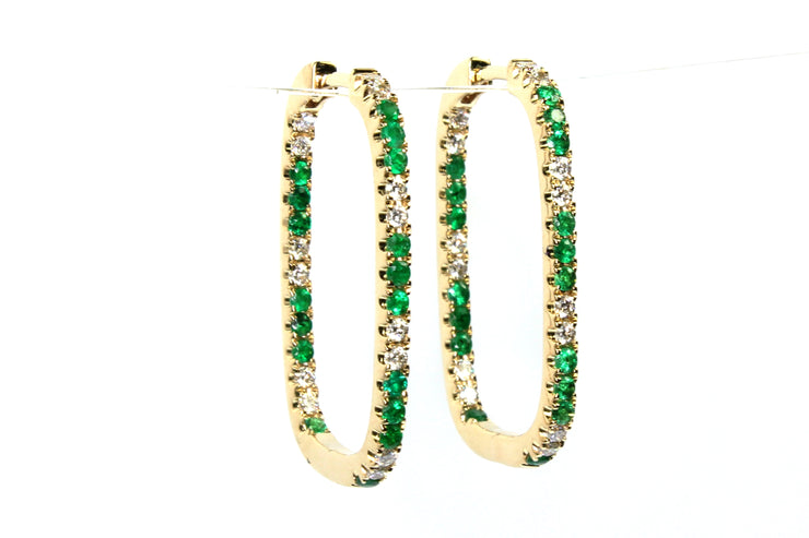 Diamond and Emerald Hoop Earrings