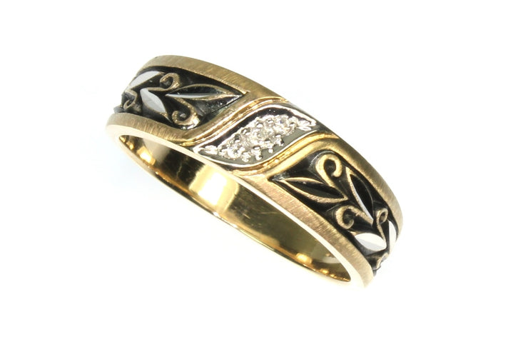 Antiqued Gold and Diamond Band