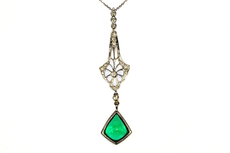 5ct Natural Emerald .44ctw Diamond Necklace