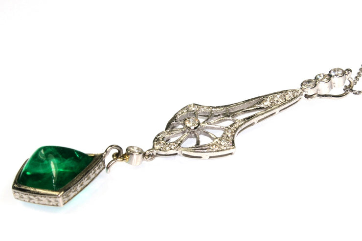5ct Natural Emerald .44ctw Diamond Necklace