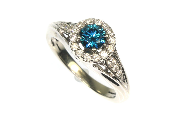 .84ctw Blue and White Diamond Ring