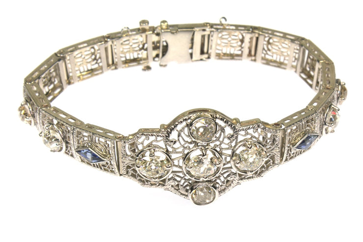 4.50ctw Vintage Old Mine Diamonds and Sapphire Bracelet