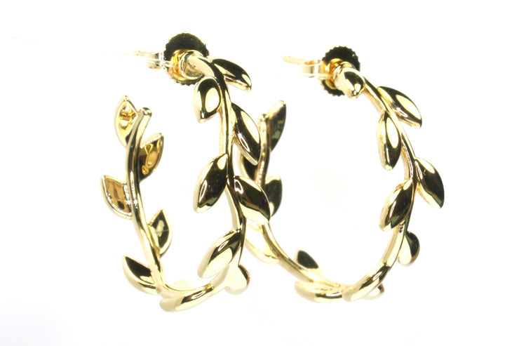 "Tiffany" Brand Olive Leaf Hoop Earrings