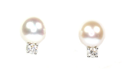 "Tiffany" Akoya Pearl and Diamond Stud Earring