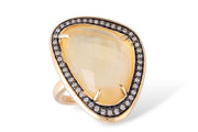 Citrine Mother of Pearl Crystal Haze and Diamond Fashion Ring