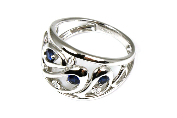 Wide Diamond and Sapphire Free Form Ring