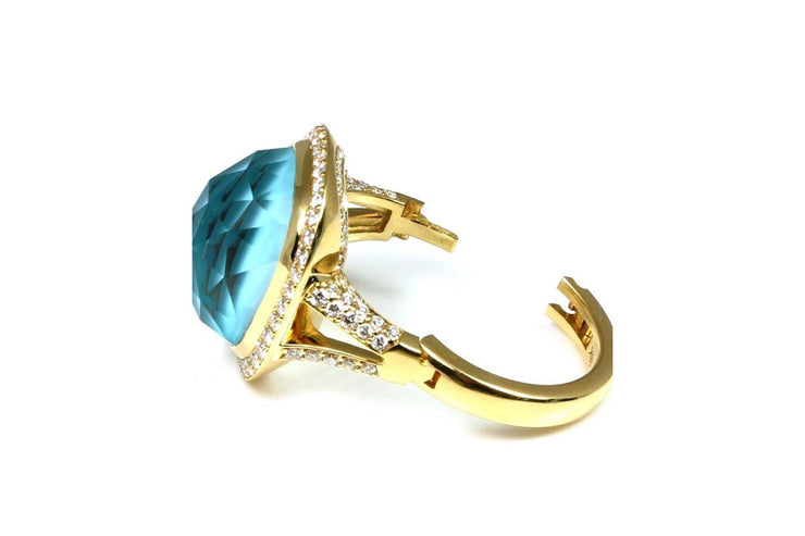 "Riviera" Turquoise, Quartz, and Diamond Ring with Superfit Shank