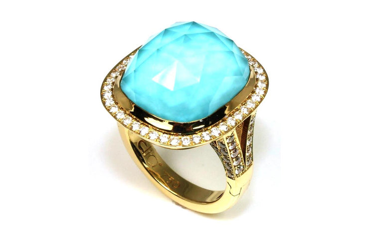 "Riviera" Turquoise, Quartz, and Diamond Ring with Superfit Shank