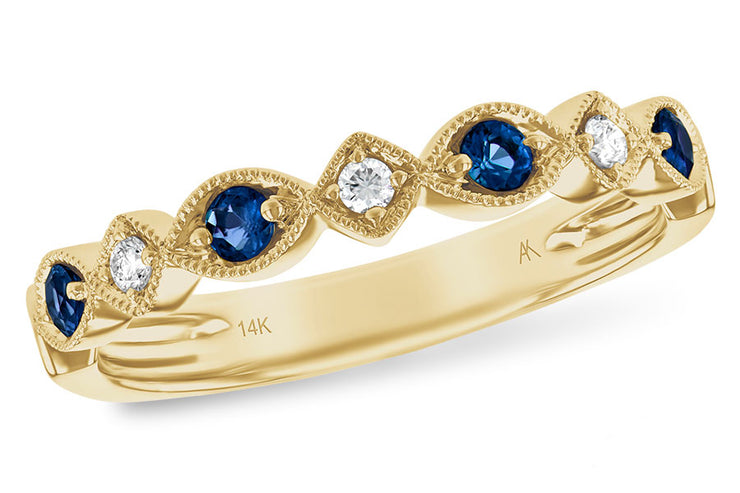 Blue Sapphire and Diamond Milgrain Ring