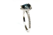 London Blue Topaz with a Diamond Halo Ring