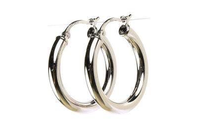 White Gold 20mm Hoop Earring with 3mm Tube