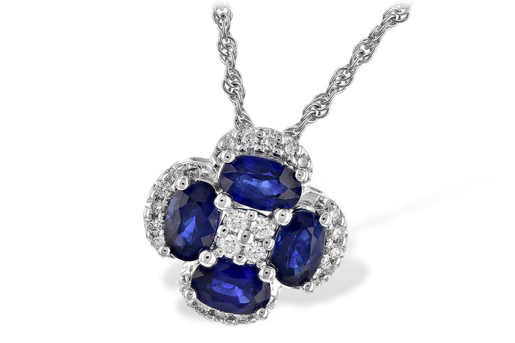 Blue Sapphire and Diamond Clover Necklace