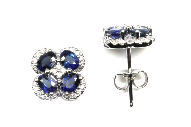 Blue Sapphire and Diamond Clover Earrings