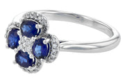 Blue Sapphire and Diamond Clover Ring