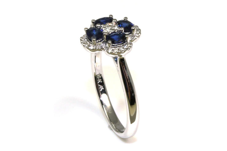 Blue Sapphire and Diamond Clover Ring