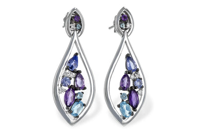 Multi Gemstone and Diamond Dangle Earrings