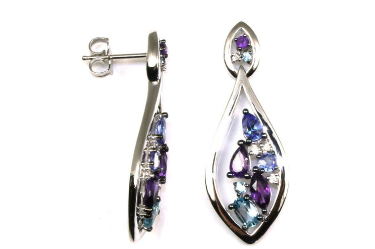 Multi Gemstone and Diamond Dangle Earrings
