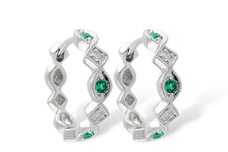 Emerald and Diamond Milgrain Hoop Earrings